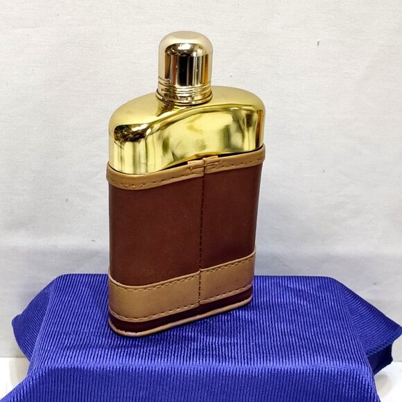 Comoy Of London Flask Gold Tone Glass w/ Leather Case Elegant Barware Vintage - Picture 3 of 14